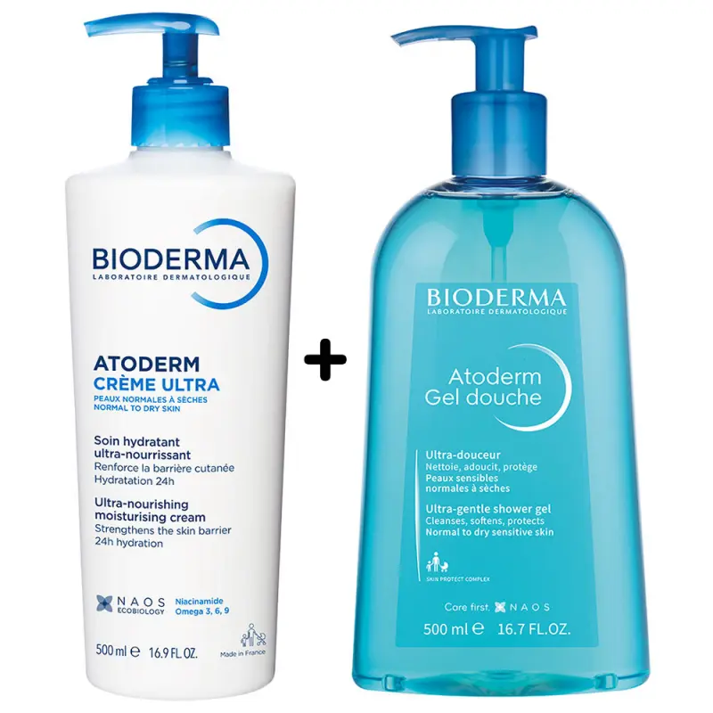 BIODERMA Atoderm Krém Ultra 500 ml + Atoderm Tusfürdő 500 ml csomag BIODERMA Atoderm Krém Ultra 500 ml + Atoderm Tusfürdő 500 ml csomag