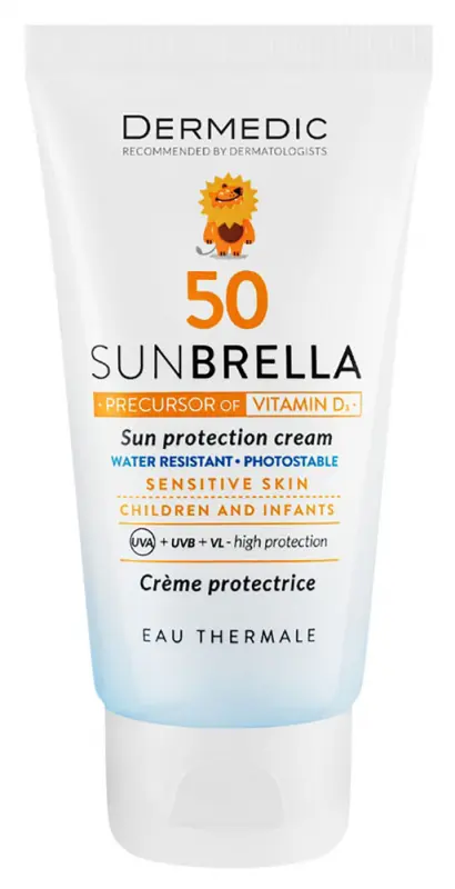 DERMEDIC Sunbrella Baby Napfényvédő arckrém gyermekeknek és babáknak SPF50 már egy hónapos kortól 50 ml DERMEDIC Sunbrella Baby Napfényvédő arckrém gyermekeknek és babáknak SPF50 már egy hónapos kortól 50 ml