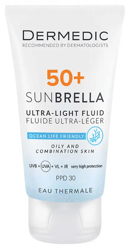 DERMEDIC Sunbrella Ultra-Light Fényvédő fluid SPF50+ zsíros és kombinált arcbőrre 40 ml DERMEDIC Sunbrella Ultra-Light Fényvédő fluid SPF50+ zsíros és kombinált arcbőrre 40 ml