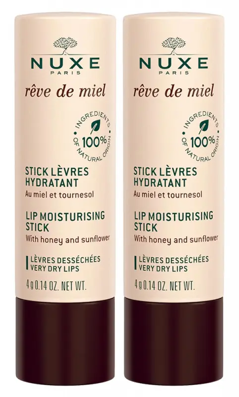 NUXE Reve de Miel Ajakápoló stift - száraz, sérült ajkak DUOPACK 2x4 g NUXE Reve de Miel Ajakápoló stift - száraz, sérült ajkak DUOPACK 2x4 g